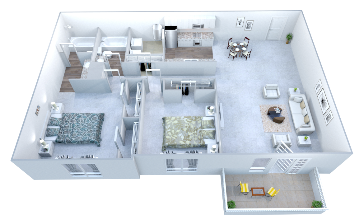 Floor plan for 2 beds, 2 baths, 1112 sqft